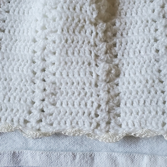 Crocheted White Christening Baby Long Gown with Buttons & Hand Edge Embroidered - Picture 2 of 7